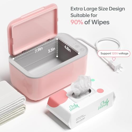 Chefhandy Baby Wipe Warmer, Surround Heating System, 3-Level Temperature Control, Large Capacity Wipes Dispenser, Evenly Warmed Wipes, Diaper Wipe Warmer for Newborns & Adults, Pink
