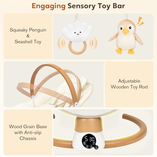 Baby Swings for Infants | Electric Portable Baby Swing with Bluetooth, 5 Swing Speed, 3 Timer Settings, 10 Melodies, 5-Point Harness & Remote Control | Indoor & Outdoor Newborn Swing (Beige)