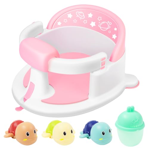 SMGZG Baby Bath Seat 6M+, Non-Slip Cushion, CPSC Certified, 5-Pc Set, Pink