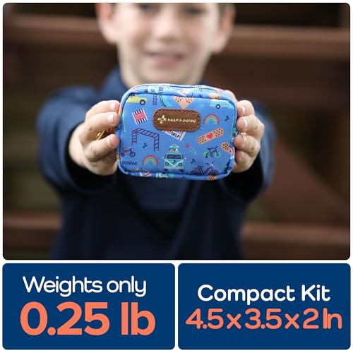 KeepGoing Small Travel First Aid Kit Kids – 60 Pc. Mini First Aid Kit for Purse, Diaper Bag, & Backpack with Latex-Free Bandages – 4 Oz., & 4.5 x 3.5 x 2 in, TSA-Approved