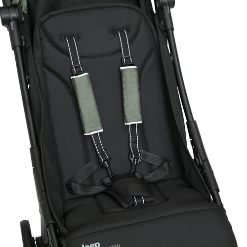 Jeep Altitude Compact Travel Stroller by Delta Children Greenguard Gold, Easy One Hand Fold, Lightweight, Extendable Canopy with Peek-a-Boo Window, Reclining Seat, 4 Wheel Suspension, Olive Green