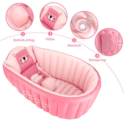 SHXKUAN Inflatable Baby Bathtub Infant Anti-Slip Bath Seat Pool with Air Pump Travel Camping Portable Toddler Bath Tub Age 0-5 Years Old (Pink)