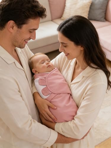Newborn Swaddle Blanket Wrap 0-3 Months (3-Pack) - Adjustable Infant Sleep Sack, 100% Cotton Anti-Startle Soothing Sack, Soft Breathable Nursery Bedding - Dusty Rose + Pearl + Mauve