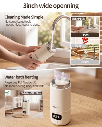 Portable Bottle Warmer for Travel | 3X Faster Heating | 3" Wide Mouth for Easy Cleaning | USB-C & AC Plug-in Power Options | Built-in Sterilizer |Warms Breastmilk & Formula On the Go | 17oz Capacity