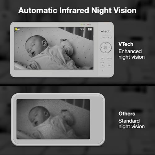 VTech Baby Monitor No WiFi with 7" IPS Screen & Remote Pan Tilt Zoom – 5000mAh 12Hr Video Battery, 1000ft Range, Night Vision, Multi-Color Night Light, Two-Way Talk | Advanced HQ Max