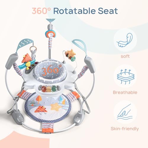 Baby Activity Center, Baby Jumper Activity Center with Music, Interactive Toys, 360° Rotating Seat, 3 Adjustable Heights, Infant Activity Jumper for 6+ Months (Gray Forest)