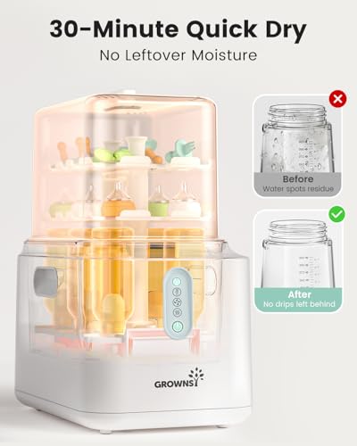 Grownsy 3 Layers Large Capacity Bottle Sterilizer and Dryer, 45% Faster Electric Steam Sterilization, Universal Bottle Sterilizer for Baby Bottles, Breast Pump Parts, Glass & Plastic, Compact Design