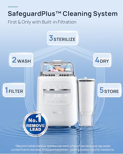 Papablic SafeguardPlus Baby Bottle Washer with Water Purification System, 8-Bottle Capacity, 5-in-1 Bottle Washer & Sterilizer & Dryer for Bottles, Pump Parts, Baby Essentials