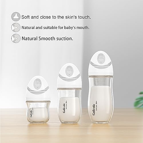 Gulicola Natural Glass Baby Bottles Set 4 Pack, Newborn Boy Breastfeeding Bottles with Slow Flow Nipples, 0 Months+, 3 oz & 5 oz - Black/White