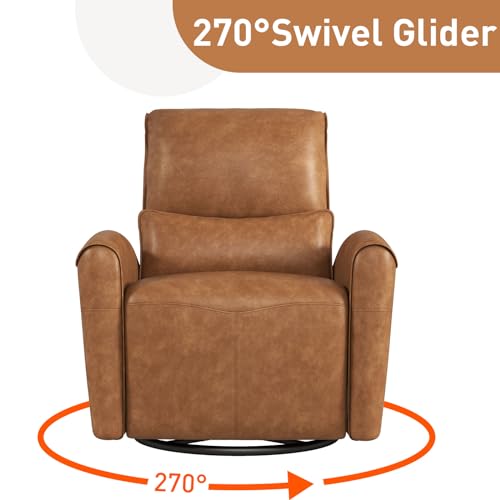 Bonzy Home Power Swivel Rocker Recliner Chair with USB Port, 23.2" Wide Seat, Fixed Lumbar Support, Upholstered Glider Chair for Nursery Living Room, Brown
