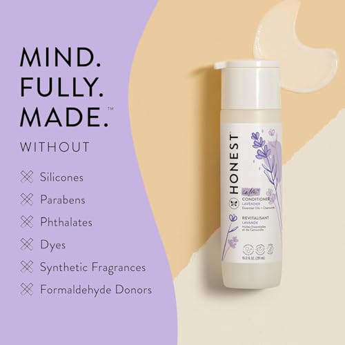 The Honest Company Silicone-Free Conditioner, Gentle for Baby, Naturally Derived, Tear-free, Hypoallergenic, Lavender Calm, 10 fl oz