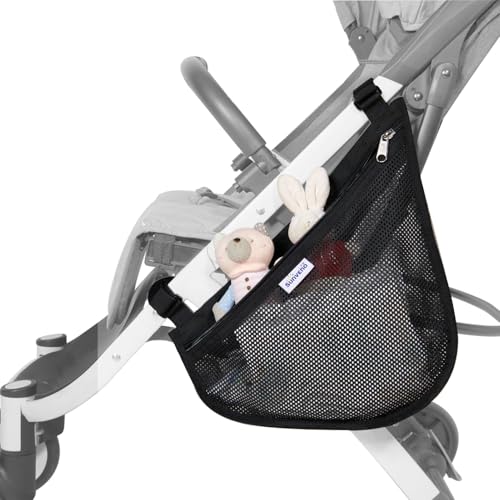 SUNVENO 2-pack Universal Stroller Organizer Caddy with Cup Holders, Wipes Pouch and Extra Storage, Zippered Mesh Side Sling for Pushchair, Black
