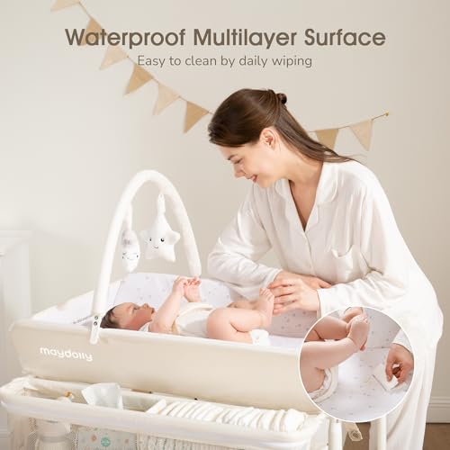 Maydolly Baby Changing Table, Maydolly Portable Foldable Changing Table, Waterproof Diaper Changing Station, Adjustable Height Changing Station, Mobile Nursery for Newborn and Infant