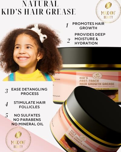 Kid's Hair Growth Grease with Raw Organic and Pure Batana Extract, Rosemary, Fenugreek, Amla oil Mango Butter. Improve Elasticity. Perfect Curly, coily and straight Hair types. 120 Ml