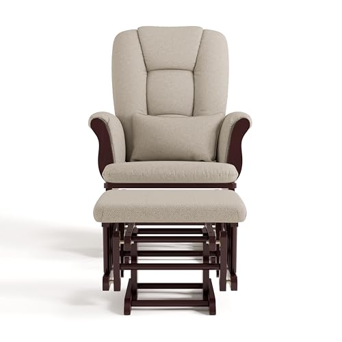 Storkcraft Tuscany Custom Glider and Ottoman with Free Lumbar Pillow (Espresso/Taupe Swirl) - Cleanable Upholstered Comfort Rocking Nursery Chair with Ottoman