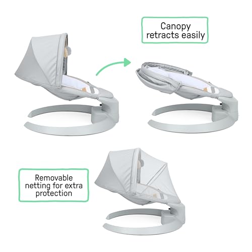 Ingenuity InLighten Baby Swing, 3-in-1 Bounce, Sway & Stationary Seat, Bluetooth Music, Light-Up Canopy, Remote Control, Vibrations, 5-Point Harness, Pebble Shore