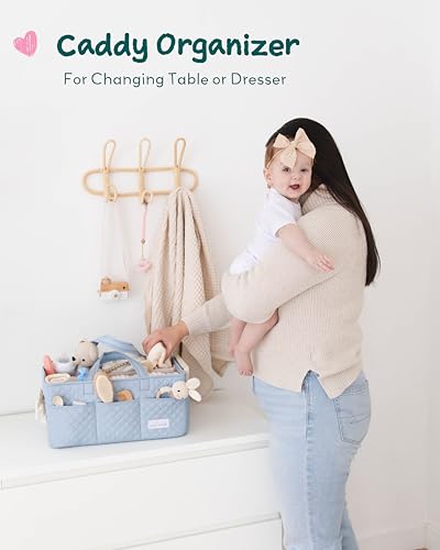 Lily Miles Baby Diaper Caddy Organizer, Quilted Nursery Storage Organizer for Newborn Essentials and Diaper Changing Station, Gift for Baby Shower and Registry Must-Have (Baby Breeze)