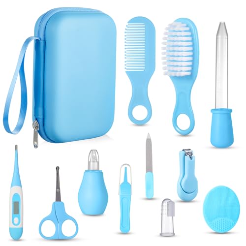 Baby Grooming and Health Kit, Lictin Nursery Care Kit, Newborn Safety Health Care Set with Hair Brush,Comb,Nail Clippers and More for Newborn Infant Toddlers Baby Boys,Baby Blue