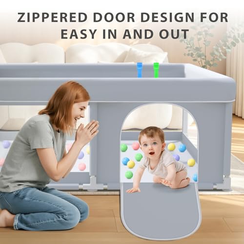 XVISHX Baby Playpen 50 x 50 Inch Play Pen Playards, Playpen for Babies and Toddlers, Baby Playard for Indoor & Outdoor Active Center Game Fence, with Skin-Friendly Fabric and Soft Breathable Mesh Grey