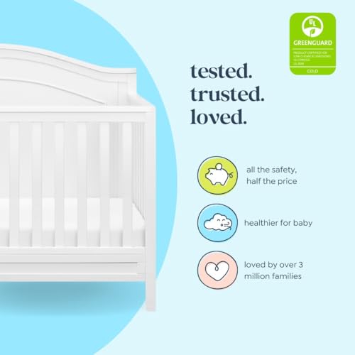 Davinci Charlie 4-in-1 Convertible Crib - GREENGUARD Gold Certified - Converts from Baby Crib to Toddler Bed, Daybed, and Full-Size Bed Effortlessly - 4 Adjustable Heights - Wooden White Baby Bed