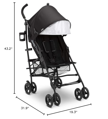 Jeep PowerGlyde Plus Stroller by Delta Children Lightweight Travel Stroller with Smoothest Ride, Aluminum Frame, 4-Position Recline, Extra Large Storage Basket, Black