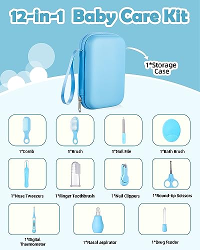 Baby Grooming and Health Kit, Lictin Nursery Care Kit, Newborn Safety Health Care Set with Hair Brush,Comb,Nail Clippers and More for Newborn Infant Toddlers Baby Boys,Baby Blue
