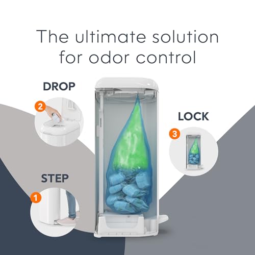 Diaper Genie Platinum Diaper Pail Gift Set | Hands-Free Odor Control with Foot Pedal | Stainless Steel Baby Diaper Pail | Includes 2 Easy Roll Refills 48 Bags Total | Baby Registry Must-Have