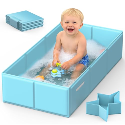 Totiro Foldable Baby Bathtub for Newborns & Toddlers, Collapsible Infant Bath Tub with Soft Cushion, Non-Slip Support & Drain Plug, Space-Saving Baby Tub for Small Bathrooms & Travel