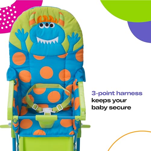 Cosco Kids Simple Fold Folding High Chair for Babies and Toddlers (from 6 Months to 50 lbs) Simple Fold Deluxe with 3-Position Tray, Portable High Chair, Monster Syd