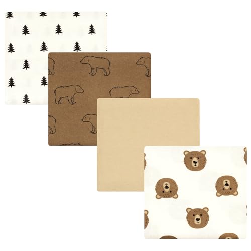 Hudson Baby Unisex Baby Cotton Poly Flannel Receiving Blankets, Brown Bear, One Size