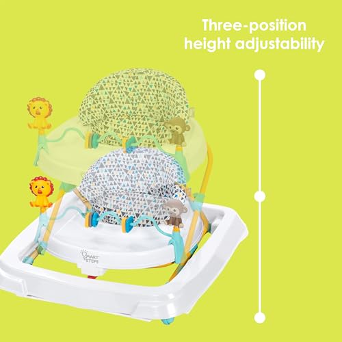 Smart Steps Trend Activity Walker with Removeable Toy Bar, Multi-Directional Front Wheels, Tray, Adjustable Height and Flat Fold Frame for Storage, Ages 6 Months +, Zoo-ometry White