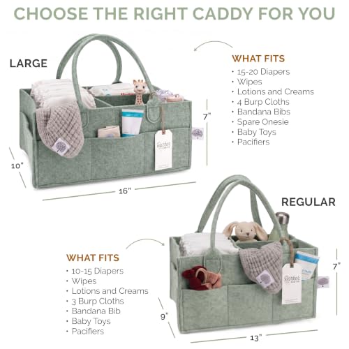 Parker Baby Diaper Caddy - Nursery Storage Bin and Car Organizer for Diapers and Baby Wipes - Sage Green, Regular