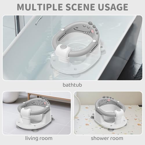 TPN Baby Bath Seat for Babies 6 Months & Up, Non-Slip Bath Tub Chair for Sitting Up Infant Bathtub (Grey)