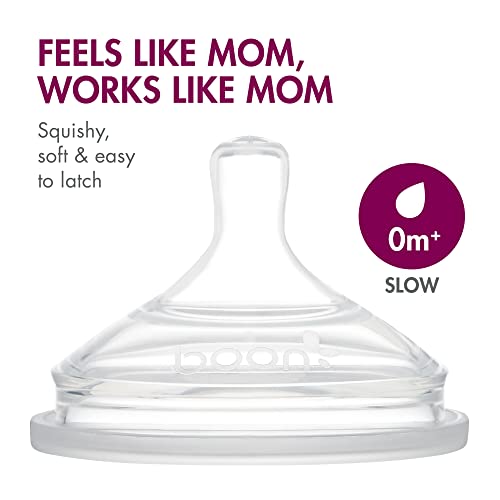 Boon Nursh Bottles - Slow Flow - Silicone Baby Bottles Help Ease Colic Symptoms - Formula and Breast Milk Only Touch Platinum Food-Safe Silicone - Pink - 0-3 Months - 3 Count - 4 Ounce