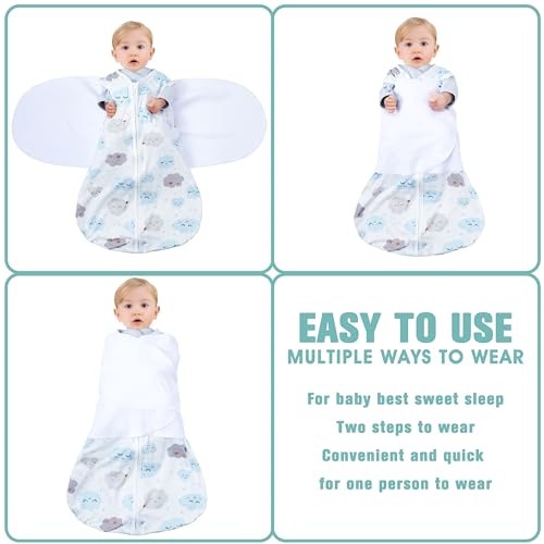 BSTOPPT Newborn Sleep Sack Baby Swaddle,3-6 Months,3-Way Adjustable Wearable Blanket,100% Rayon Cotton Swaddling sleeping bag，TOG 0.5（Clouds&Starry Sky）