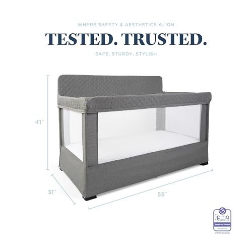 Baby Delight Lunaire Full Size Crib | Breathable Mesh Baby Crib | Tool-Free Assembly Baby Bed | Charcoal Tweed