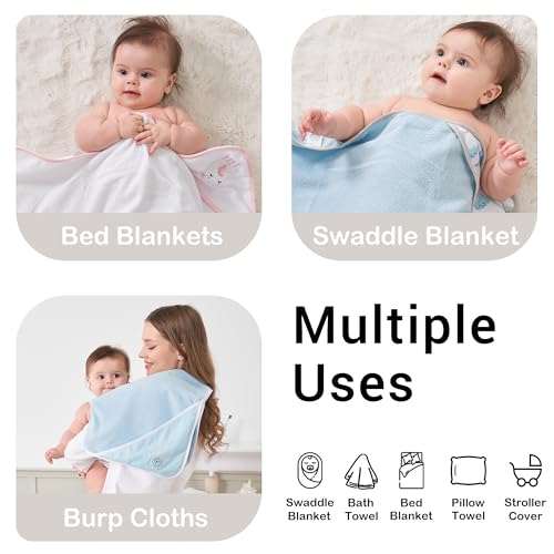 Viviland Baby Towels and Wash Cloths Set - Hooded Towels, Face Towels, Burp Cloths or Wipes - Absorbent Bath Towels - 6-Pack, Size 28 x 28 Inch (Pink Unicorn)