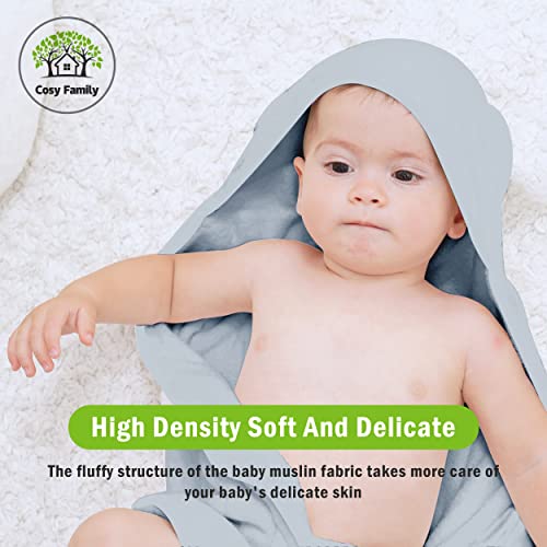 Cosy Family 3 Pack Baby Hooded Towels, Rayon Made from Bamboo, Ultra Soft Unisex Bath Towels for Babies,Toddler,Infant - Newborn Essential - Ultra Absorbent Toddler Towels for Baby Boy Girl - Grey