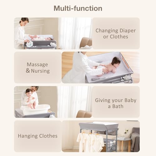 Maydolly Baby Changing Table, Maydolly Portable Foldable Changing Table, Waterproof Diaper Changing Station, Adjustable Height Changing Station, Mobile Nursery for Newborn and Infant