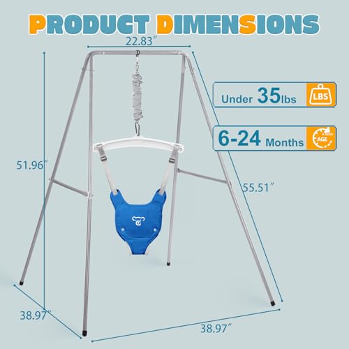 Baby Jumper with Stand, Baby Jumpers and Bouncers, Baby Exerciser Suitable for 6-24 Months, Easy to Assemble & Store Jumper for Baby (Blue)