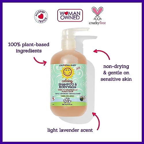 California Baby Calming Baby Shampoo + Baby Wash | 100% Plant-Based | Lavender Body Wash For Sensitive Skin | Hypoallergenic | 562 mL / 19 oz.