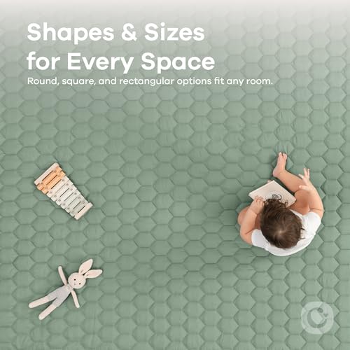 Comfy Cubs Square Kids Play Mat - 56 x 56 inches Soft Quilted Baby Floor Mat with Non-Slip Bottom - Plush Design for Toddlers' Playtime - Comfortable and Durable - Fern
