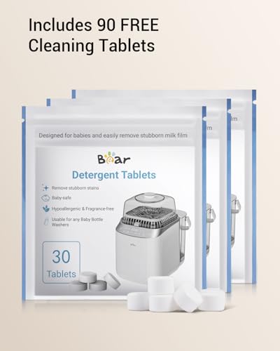 Bear Bottle Washer Pro, Baby Bottle Washer and Sterilizer and Dryer - All in One Machine for Bottles, Pump Parts & Baby Essentials with 90 Detergent Tablets - Effortless, Time-Saving