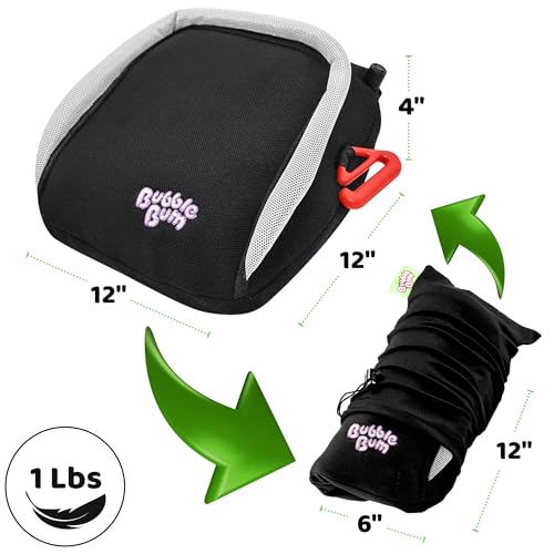 BubbleBum Inflatable Booster Car Seat – Foldable, Lightweight, Backless Travel Booster Seat for Kids, Portable Carseat for Toddler, Fits 3 Across, Compact for Uber - Ages 4-11 Year Old, - Black