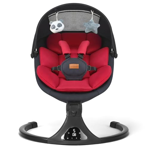 Baby Swings for Infants, Portable Baby Swing for Newborns with Bluetooth, Electric Infant Swing with 5 Speed Motions, 12 Melodies & Remote Control (Max 20 lbs, Red)