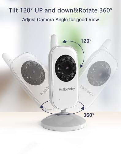 HelloBaby Monitor No WiFi Video Baby Monitor with Camera and Audio - 3.2" Screen, 2-Way Talk, Night Vision, 8 Lullabies,Temperature, Manual Baby Camera Adjustment,1000ft,ECO,USB Cable | HB2438 Upgrade
