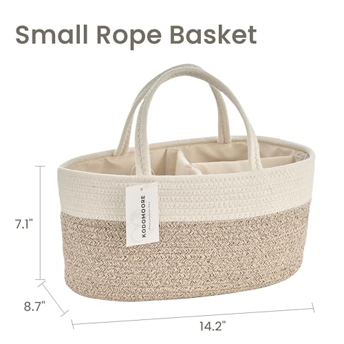 Kodomoore Diaper Caddy Organizer, Empty Gift Basket for Newborn Essentials, Baby Storage Basket, Stylish Gift Bag for Baby Shower, Boys and Girls - Small, White&Beige Brown