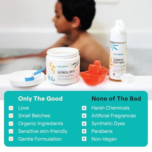 Mambino Organics Soothing Bath Set, Organic Oatmeal Bath Soak, Soothe Me Shampoo & Body Wash, and Calming Oil, Gentle for Sensitive Skin, Vegan, Baby Bath Essentials, 3-Pack, 5.5 oz Each