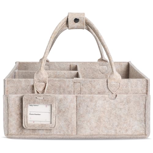 GEMII Diaper Caddy Organizer-Large Baby Caddy Organizer with Handle, Newborn Registry Essentials, Baby Shower Basket Gifts for Boys or Girls (Oatmeal, Large)