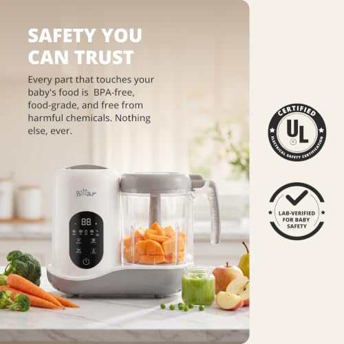 BEAR 2024 Baby Food Maker | One Step Baby Food Processor Steamer Puree Blender | Auto Cooking & Grinding |Infant Puree Maker with Self-Cleaning Function | Touch Screen Control, White